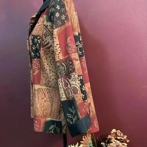 Draper’s & Damon’s Artsy Patchwork Blouse Women’s Petite Large Button Up - Picture 3 of 8